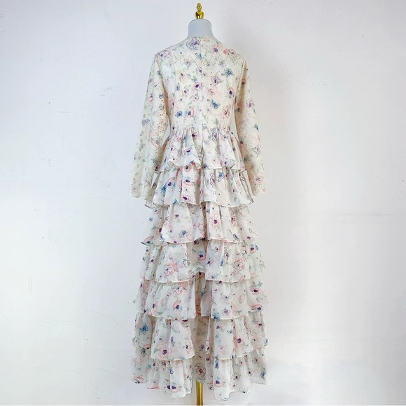 Designer-Style Lace Ruffle Maxi Dress - Picture 5 of 15